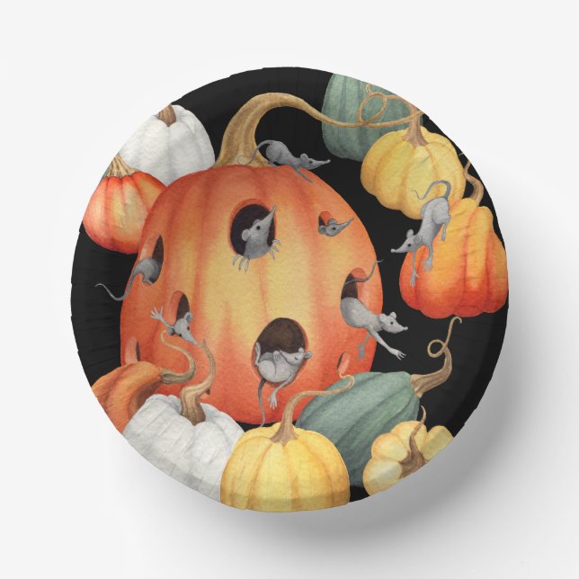 Cuencos De Papel Halloween de ratones y calabazas caprichosos (Anverso)