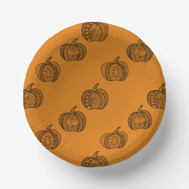 Cuencos De Papel Halloween doodles boho zentangles pumpkins Autumn (Anverso)
