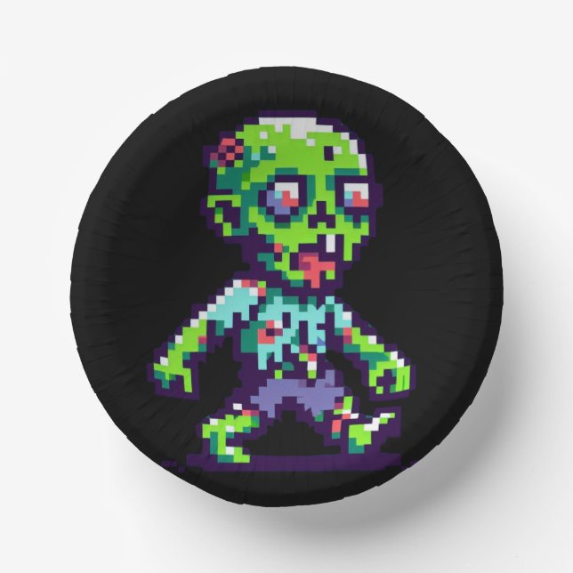 Cuencos De Papel Halloween zombie divertido de 8 bits (Anverso)
