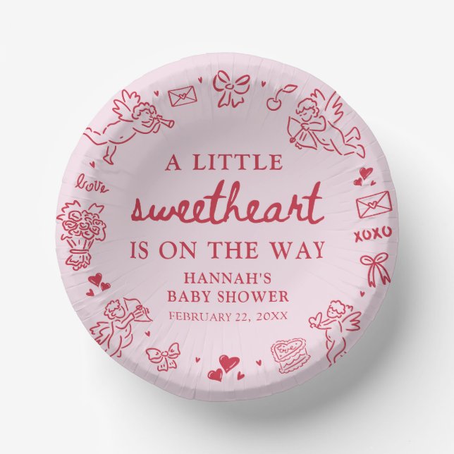 Cuencos De Papel Hand Drawn Valentine Little Sweetheat Baby Shower (Anverso)
