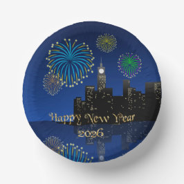 Cuencos De Papel Happy New Year’s Eve Midnight Fireworks City Light