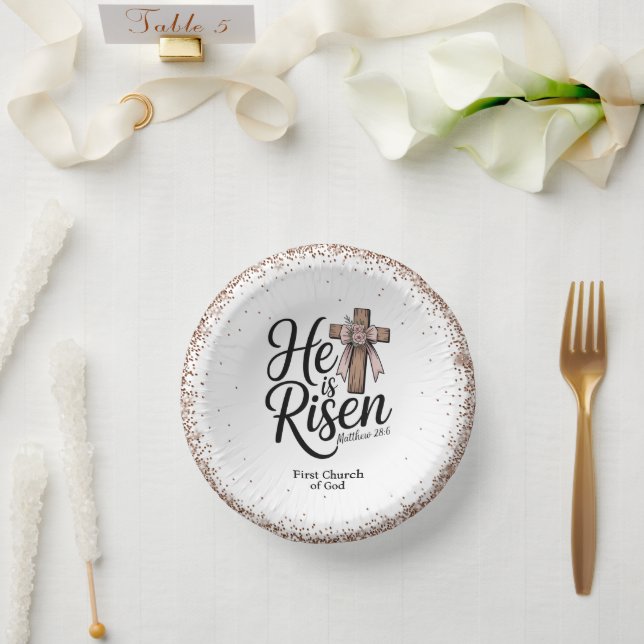 Cuencos De Papel He is Risen! Easter Sunday Paper Plate (Boda)