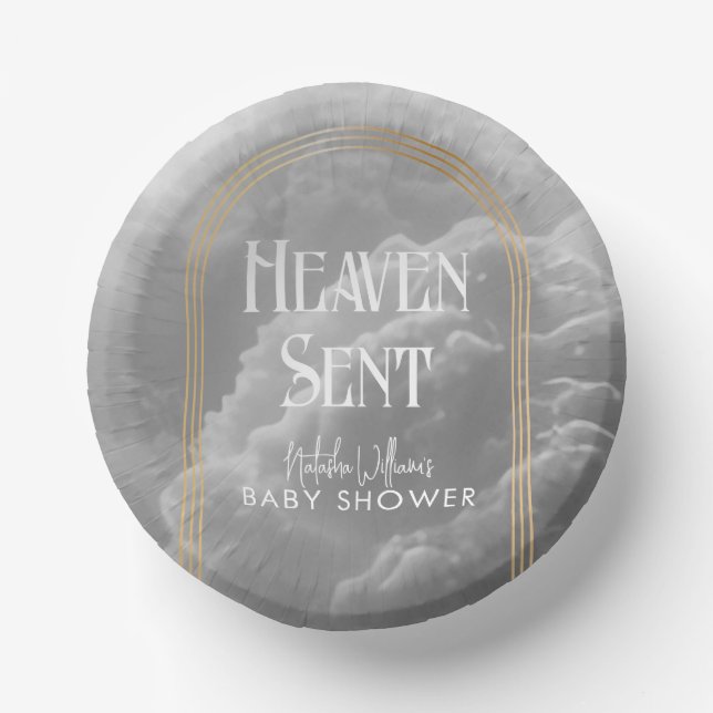 Cuencos De Papel Heaven Sent Clouds Golden Neutral Baby Shower (Anverso)