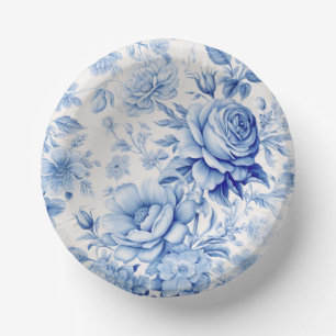 Cuencos De Papel Hermosas rosas azules y blancas y flores silvestre