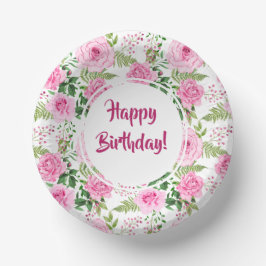 Cuencos De Papel Hermosas rosas rosadas Feliz cumpleaños