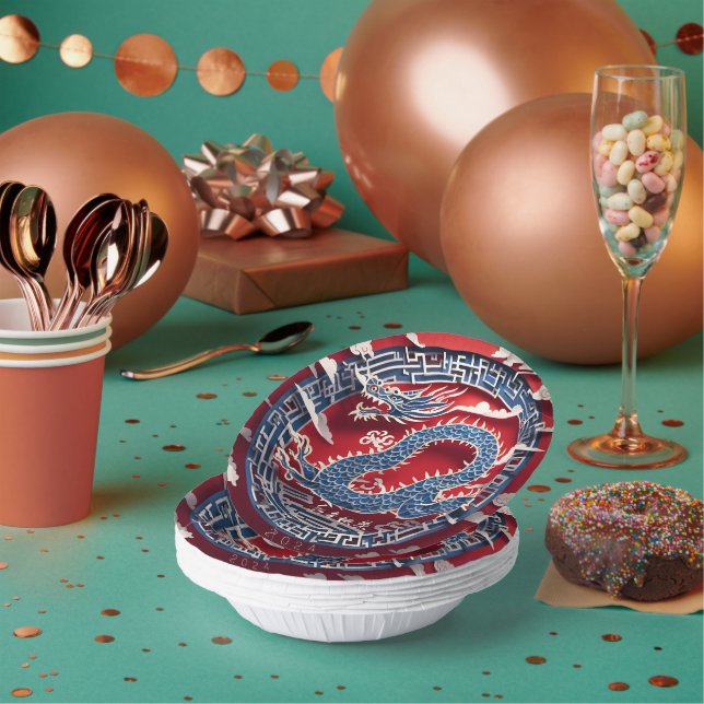 Cuencos De Papel Hermoso Dragón Chino Año Nuevo 2024 Papel PPB2 (Multi)