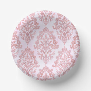 Cuencos De Papel Hermoso en rosa patrón victoriano de damasco con a