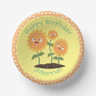 Cuencos De Papel Hermosos girasoles alegres sonrientes ilustracion 