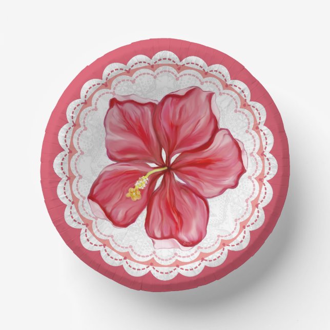 Cuencos De Papel Hibiscus & lace RED (Anverso)
