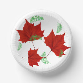 Cuencos De Papel Hojas rojas y helechos