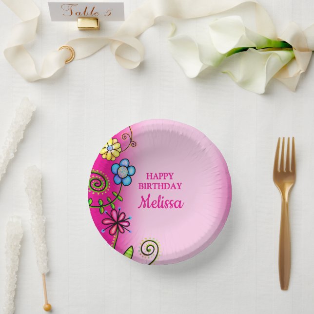 Cuencos De Papel Hot Pink Hand-drawn Wildflowers (Boda)