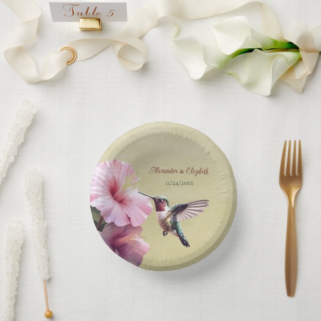 Cuencos De Papel Hummingbird e Hibiscus | Boda amarillo (Boda)