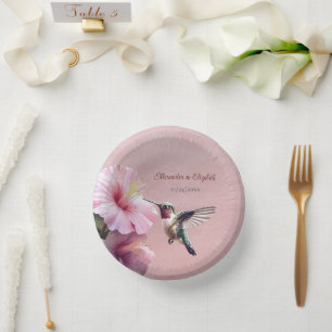 Cuencos De Papel Hummingbird e Hibiscus   Boda rosa