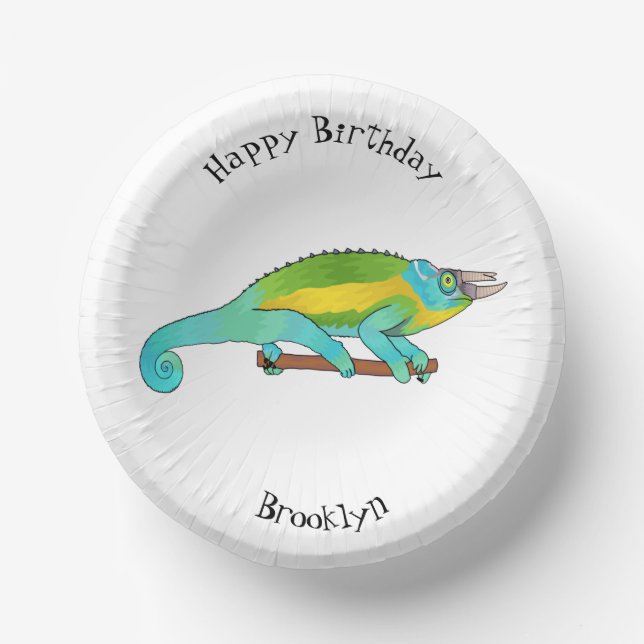 Cuencos De Papel Ilustracion chameleon personalizado de Jackson (Anverso)