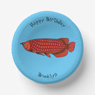 Cuencos De Papel Ilustración de dibujos animados de pez Arowana roj