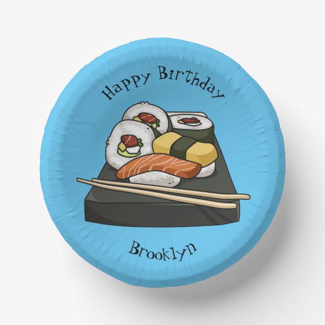 Cuencos De Papel Ilustración de dibujos animados de sushi (Anverso)