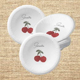 Cuencos De Papel Ilustración de Dos Cerezas Rojas | Arte de Frutas