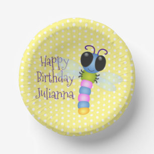 Cuencos De Papel Ilustracion de personalizado de libélula azul y ro