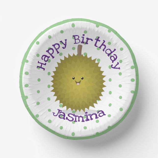 Cuencos De Papel Ilustracion feliz personalizado duriano (Anverso)