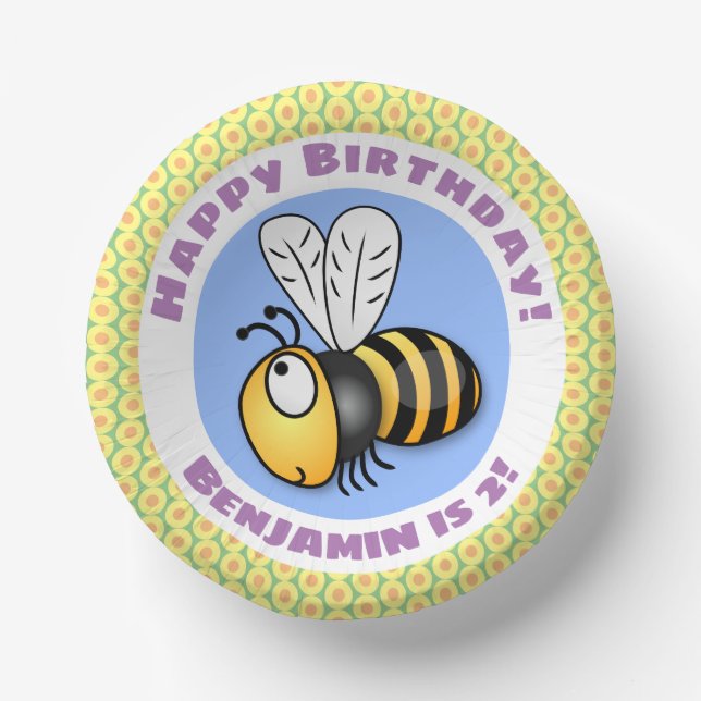 Cuencos De Papel Ilustracion personalizado amarillo de abeja volado (Anverso)