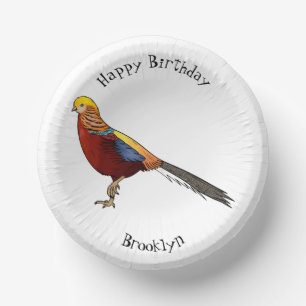 Cuencos De Papel Ilustracion personalizado de aves de faisán dorado