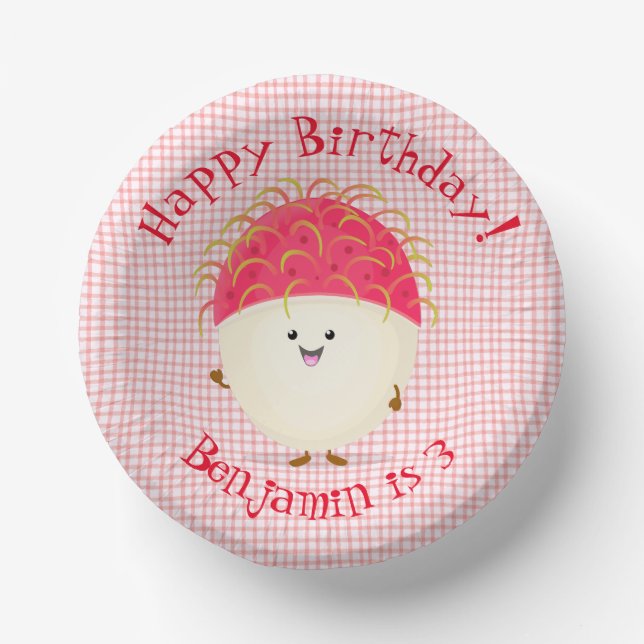 Cuencos De Papel Ilustracion personalizado de rambután rosa suave (Anverso)