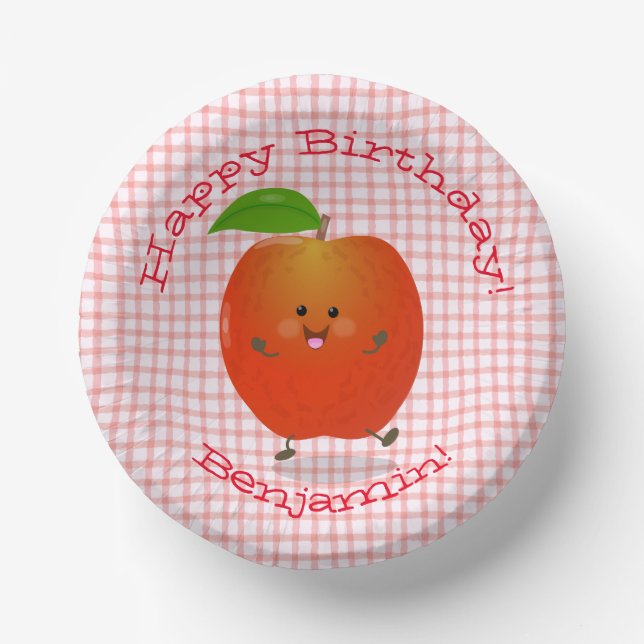 Cuencos De Papel Ilustracion personalizado kawaii de manzana bailar (Anverso)
