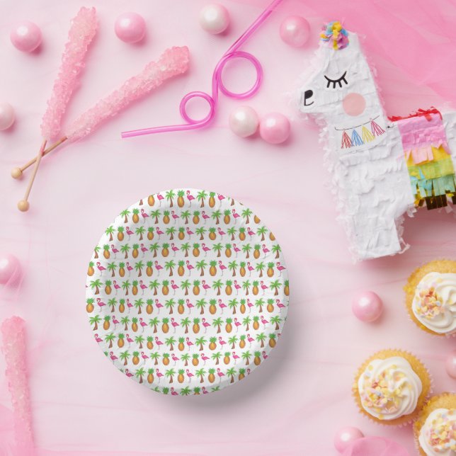 Cuencos De Papel Isla Tropical Palm Tree Pineapple Flamingo Rosa (Fiesta)