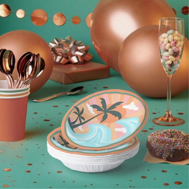 Cuencos De Papel Islas Tropicales Hawaianas Palmeras Buenas vibraci (Multi)