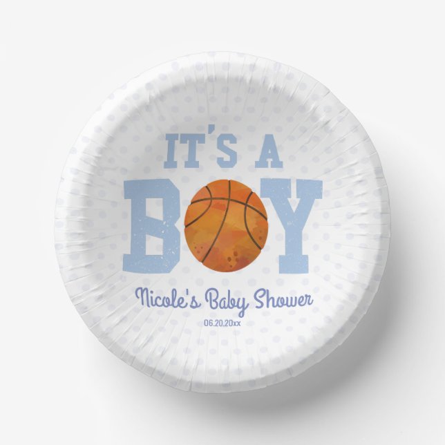 Cuencos De Papel It's a Boy! Baby Shower de baloncesto azul (Anverso)
