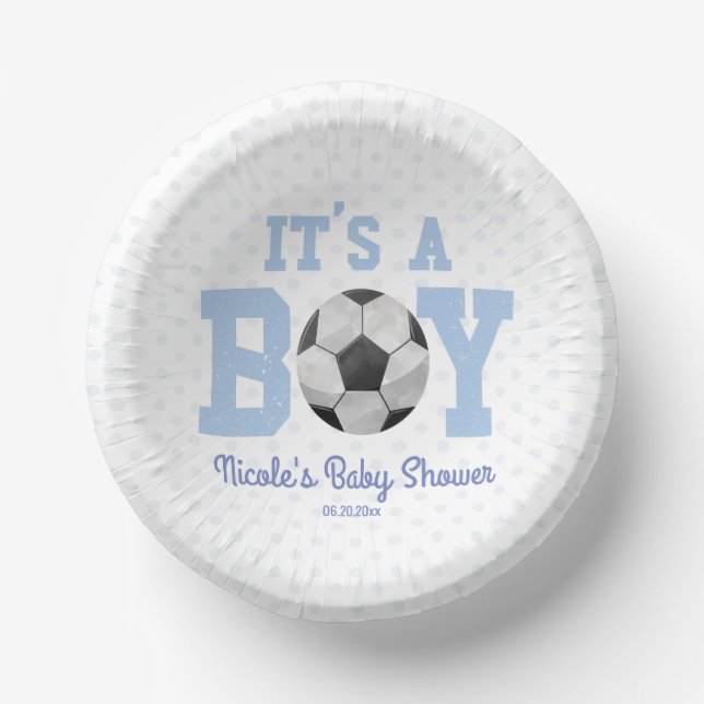Cuencos De Papel It's a Boy! Baby Shower de Blue Soccer (Anverso)