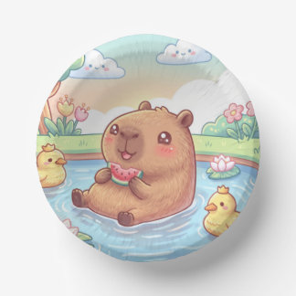 Cuencos De Papel Kawaii capy in a pond