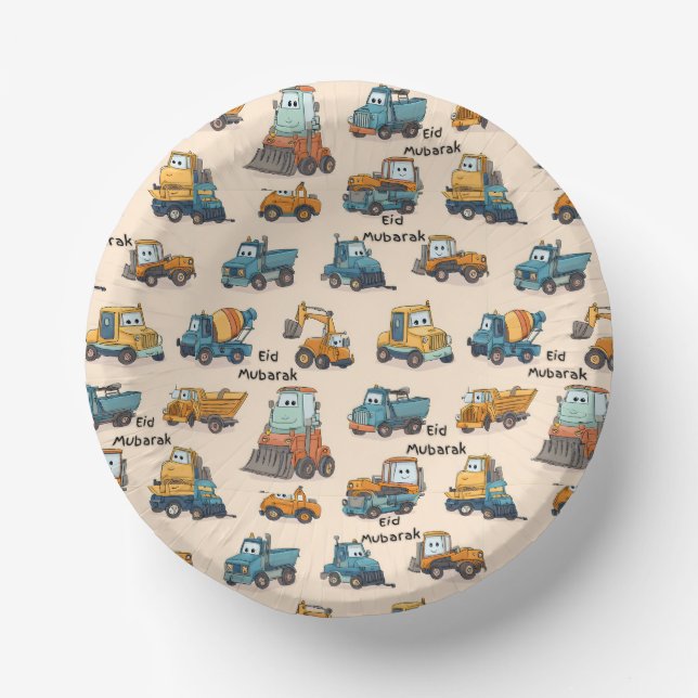 Cuencos De Papel Kids Construction Vehicle Paper Bowls Cute Trucks  (Anverso)