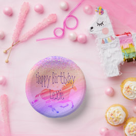 Cuencos De Papel Lavanda Purpurinoso y cumpleaños de Unicornio rosa