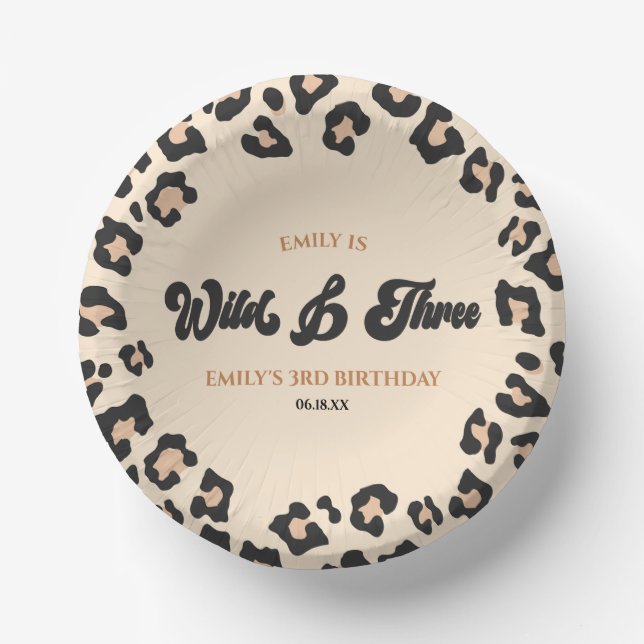 Cuencos De Papel Leopard Cheetah Wild & Three Birthday Fiesta (Anverso)