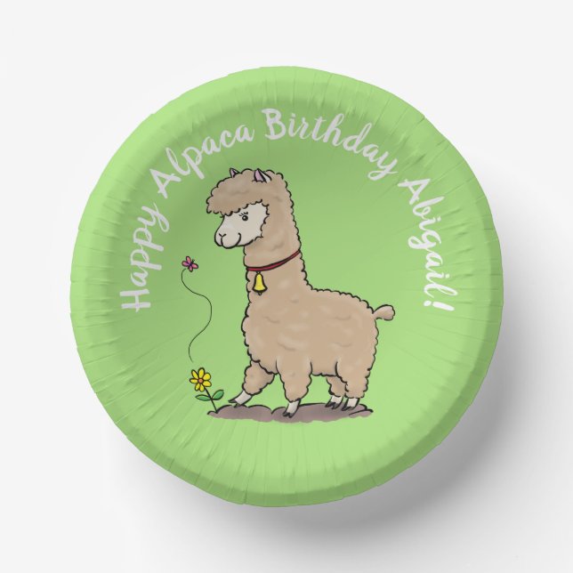 Cuencos De Papel Lindo alpaca marrón con cumpleaños de mariposa de  (Anverso)