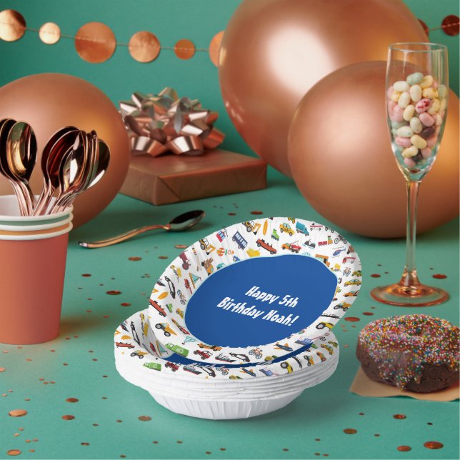 Cuencos De Papel Little Boy Cars Patrón Vehículo Paro de Cumpleaños (Multi)