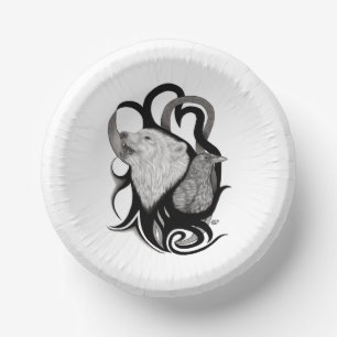 Cuencos De Papel Lobo blanco con arte tribal de Raven