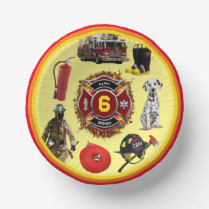Cuencos De Papel Los niños personalizan la edad del bombero Papel d