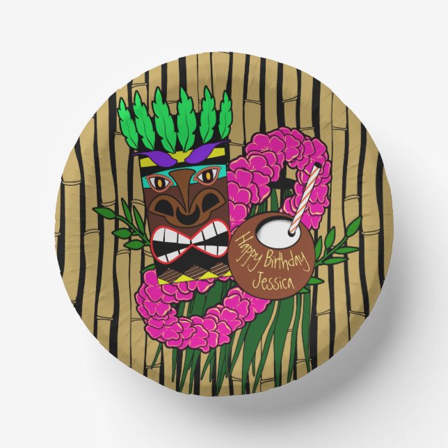 Cuencos De Papel Luau Birthday Party Plates Custom Name (Anverso)