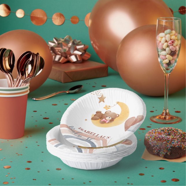 Cuencos De Papel Luna linda Oso Niños afroamericanos ducha de bebé (Multi)