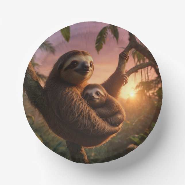 Cuencos De Papel Mama Sloth y Baby (Anverso)