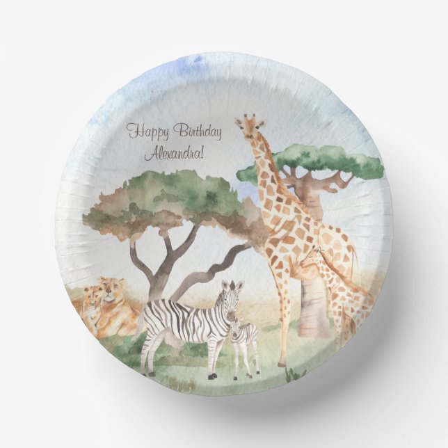 Cuencos De Papel Mami acuarela y animales africanos bebés (Anverso)