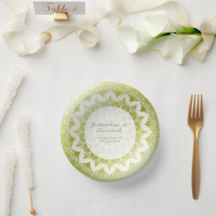 Cuencos De Papel Mandalas de encaje verde para boda