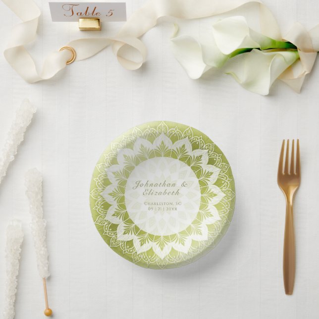 Cuencos De Papel Mandalas de encaje verde para boda (Boda)