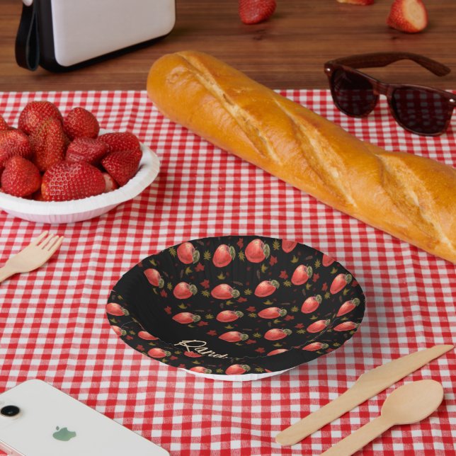 Cuencos De Papel Manzanas rojas y hojas en negro (Picnic)