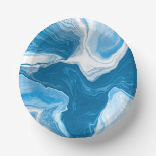 Cuencos De Papel Marble de arte fluido azul y blanco