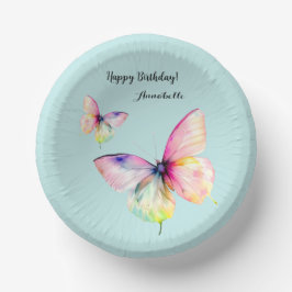 Cuencos De Papel Mariposa rosa delgada en colores arcoiris pasteles