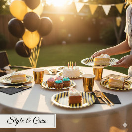 Cuencos De Papel Metallic Gold and Black Striped 7"