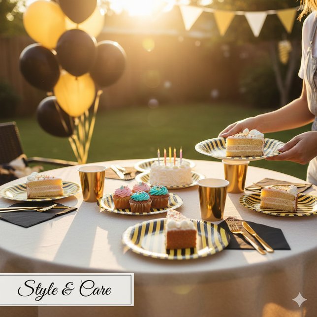 Cuencos De Papel Metallic Gold and Black Striped 7" (Metallic Gold and Black Striped 7 Paper Bowls)